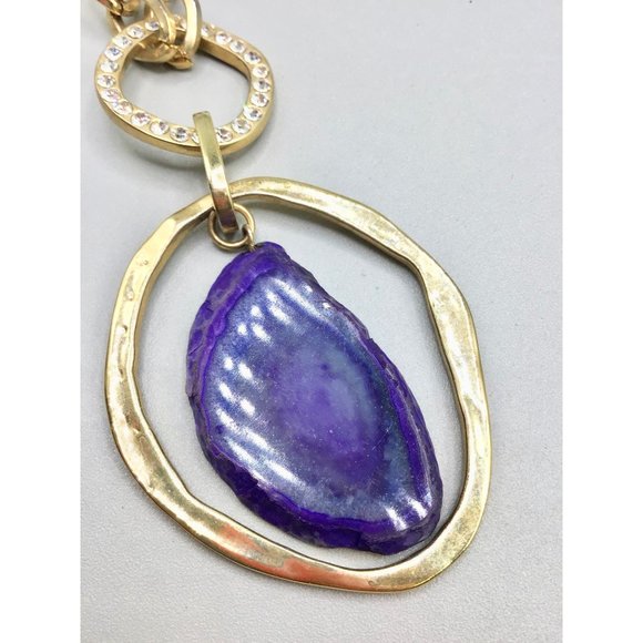 Tori Spelling 80s Necklace Gold Tone Chain Purple Stone Slab Removable Pendant - Picture 15 of 16